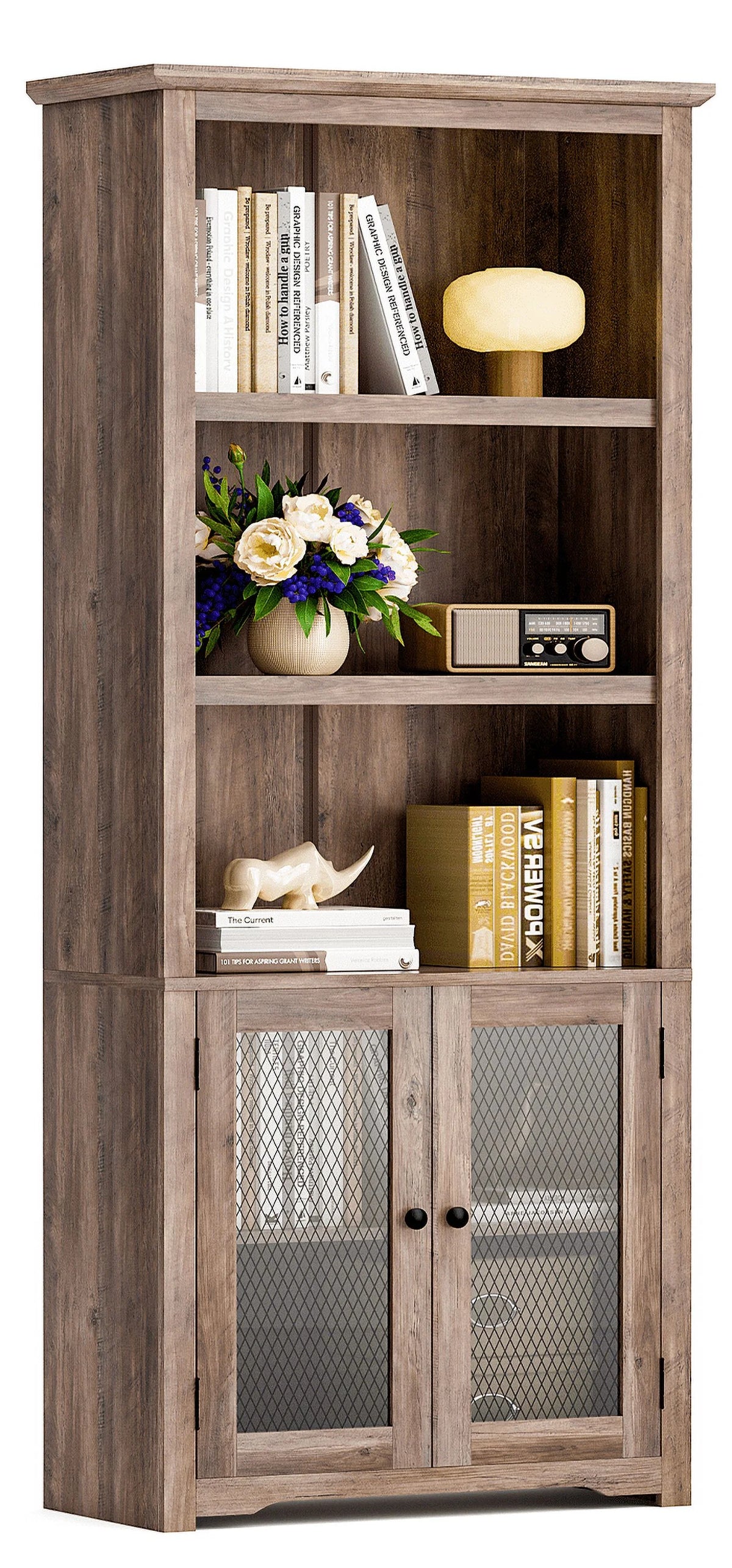 70" Tall 5-Shelf Bookshelf with Doors P489641