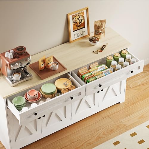Natural Wood Buffet Cabinet with Drawers and Doors A144411
