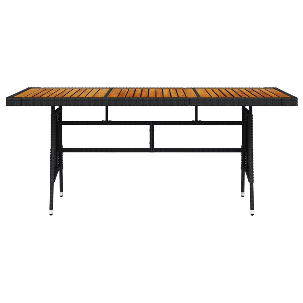 Black Poly Rattan Acacia Wood Tabletop Outdoor Dining Table W87632