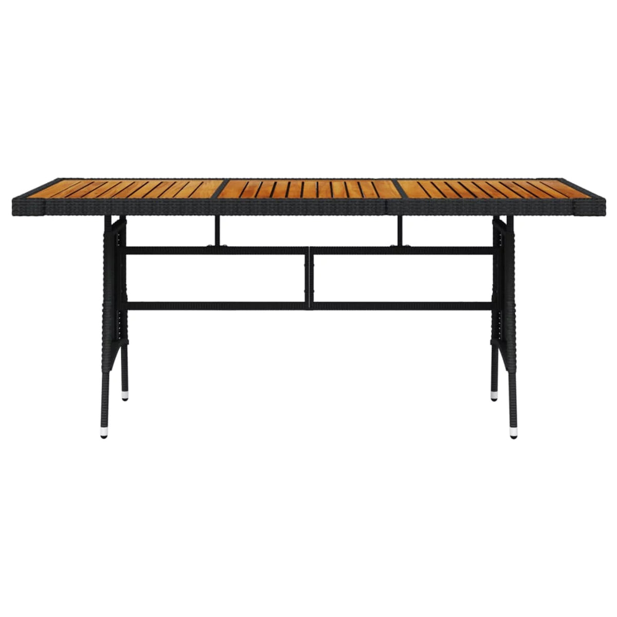 Black Poly Rattan Acacia Wood Tabletop Outdoor Dining Table W87632