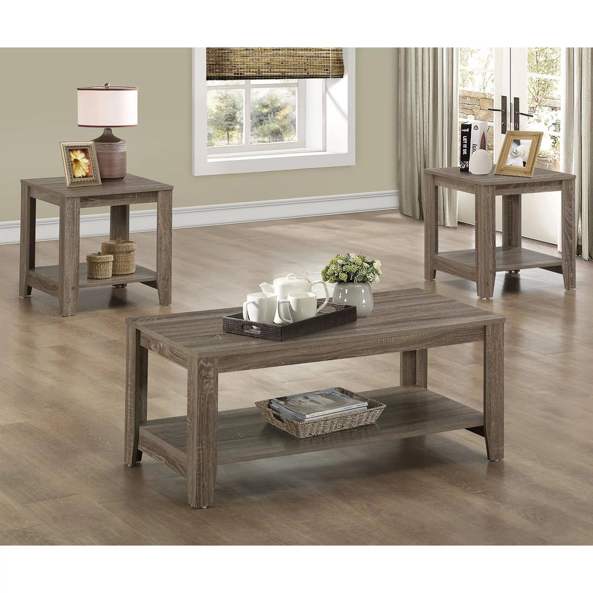 3pcs Coffee End Side Accent Table Set R457138