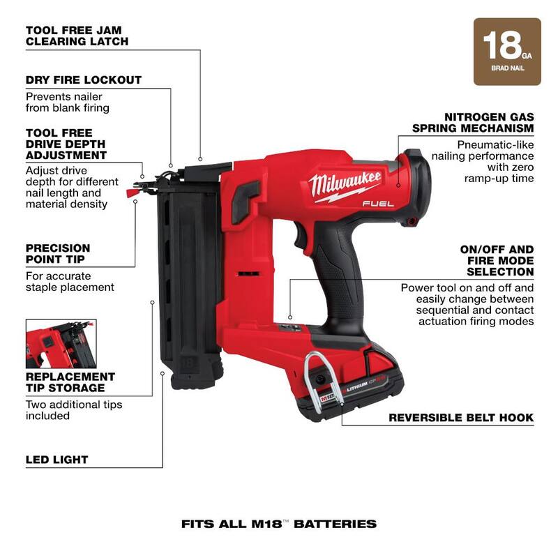 18-Volt 18-Gauge Cordless Brad Nailer Kit with Battery, Charger and Bag U7749