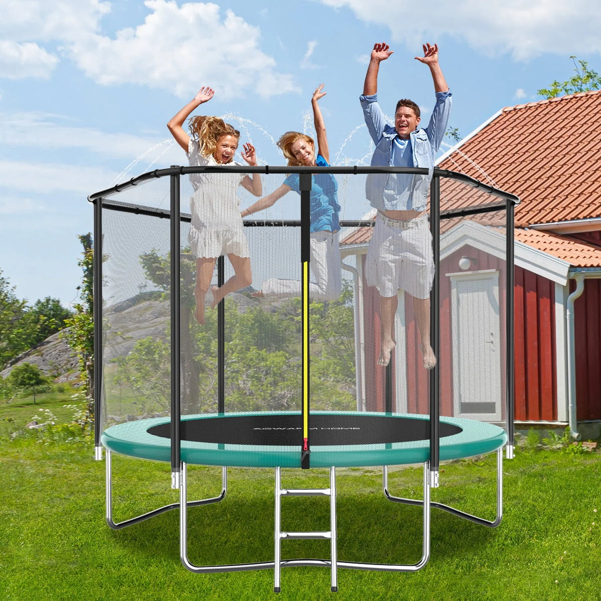 8 FT Trampoline with Sprinkler and Safety Enclosure Net H1029