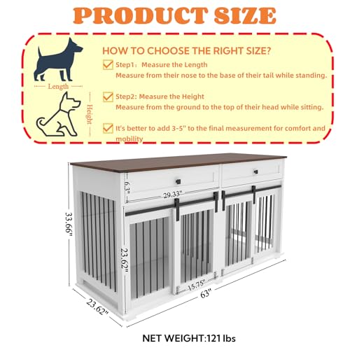 White Wooden Dog Crate Furniture with 2 Storage Drawers I65319