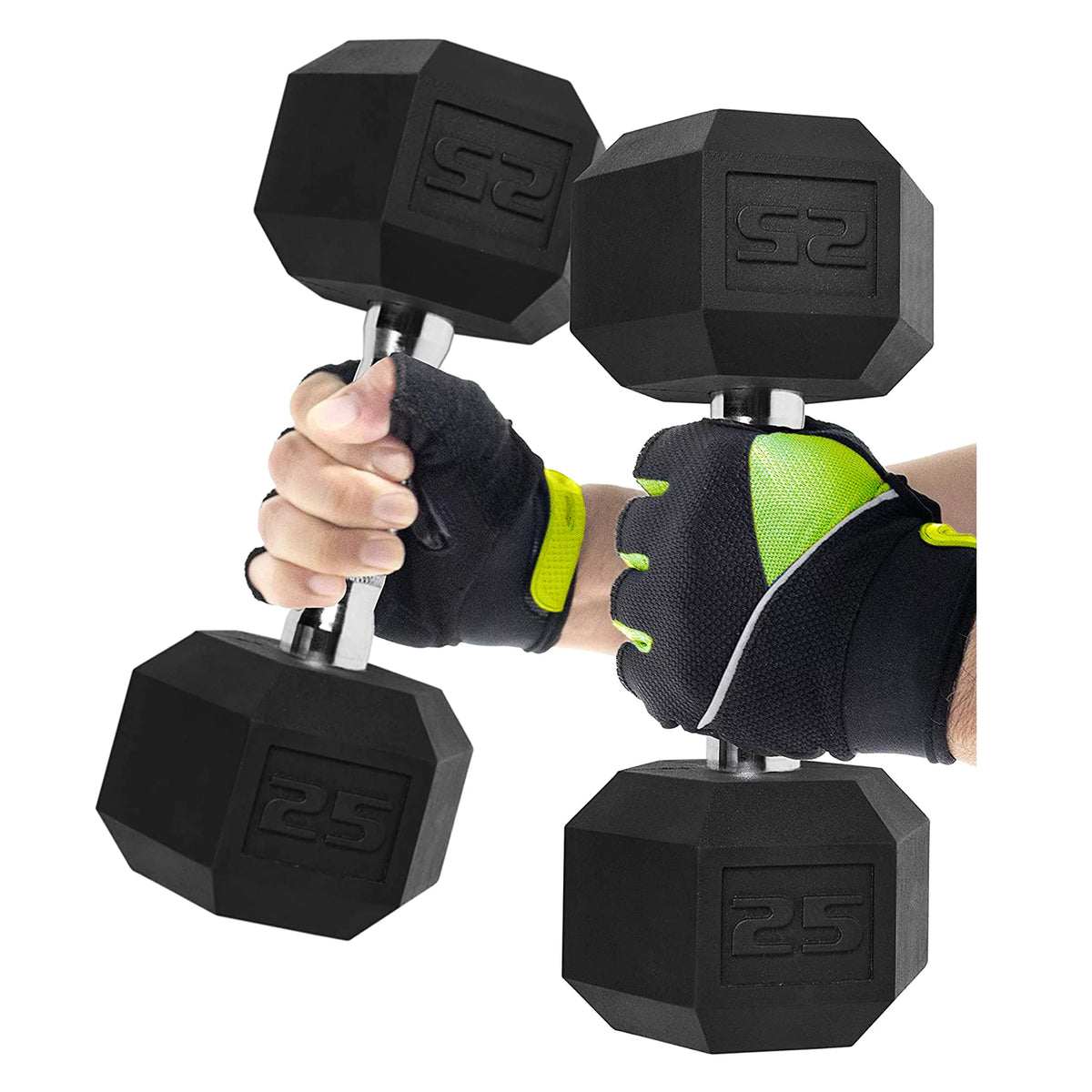 50 lb Rubber Hex Dumbbell Weight Set J7319