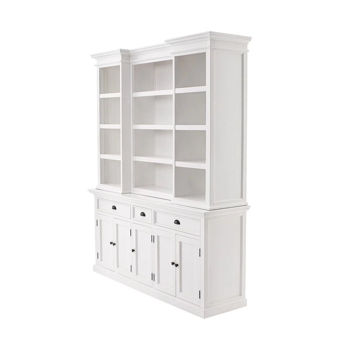 White Mahogany Wood Kitchen Hutch Cabinet with 5 Doors 3 Drawers P4641