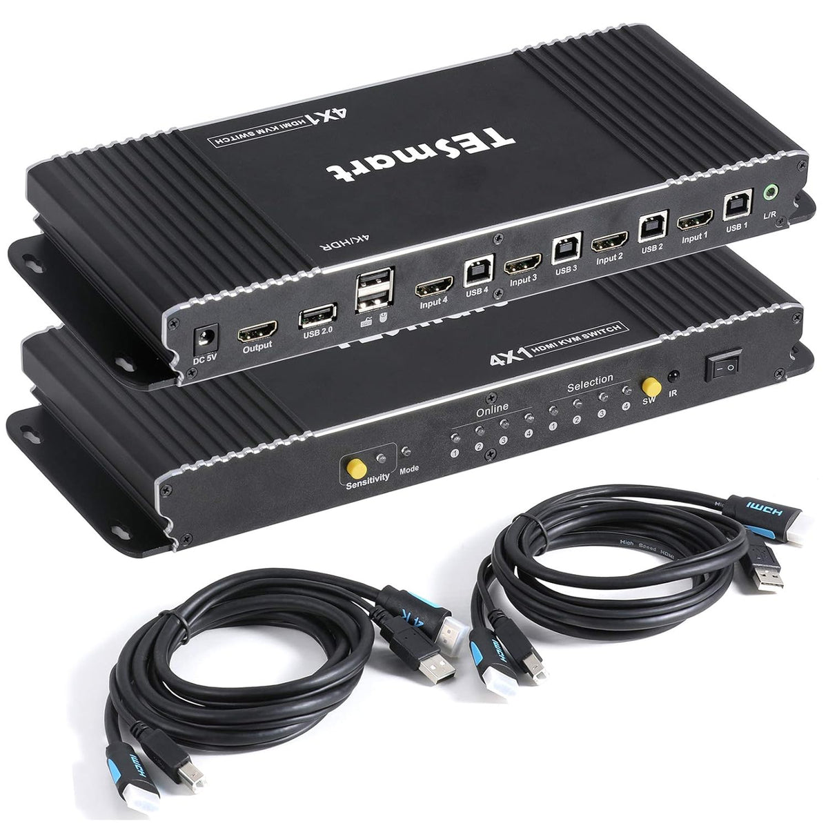 HDMI KVM Switch 4 Port 4K@60Hz 4x1 with 2 Pcs 5ft KVM Cables Gray E26486