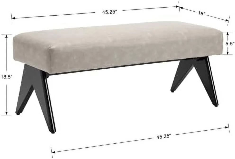 White Upholstered Ottoman Bench with Wood Legs C584