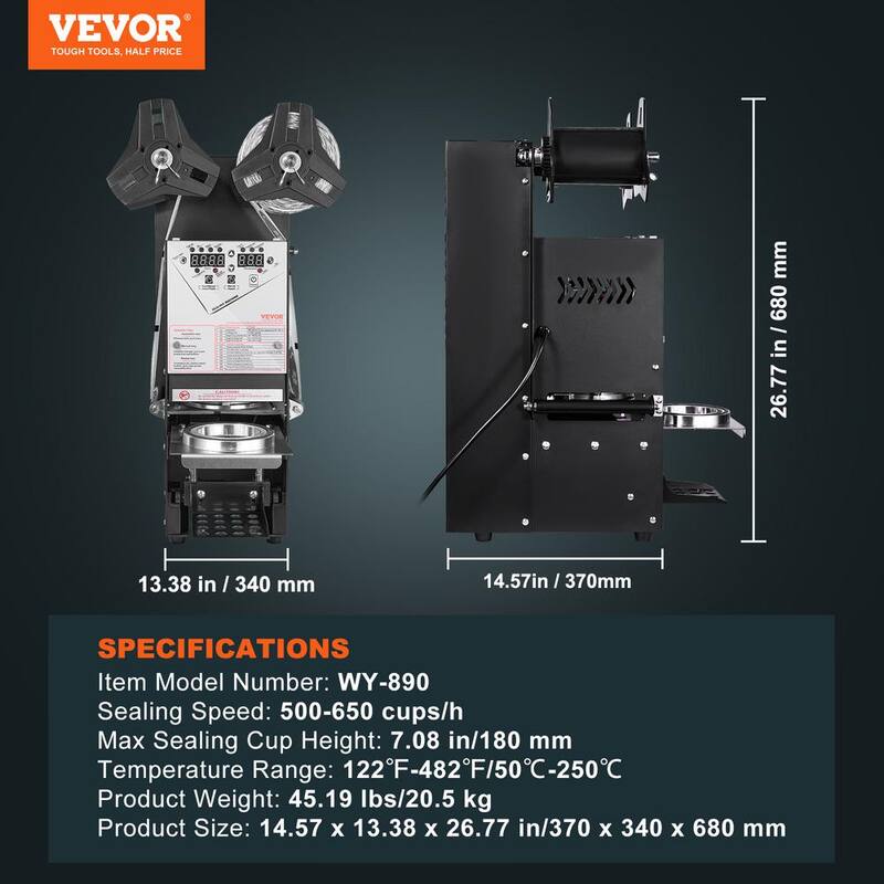 Automatic Cup Sealing Machine with LCD Panel, Black W562223