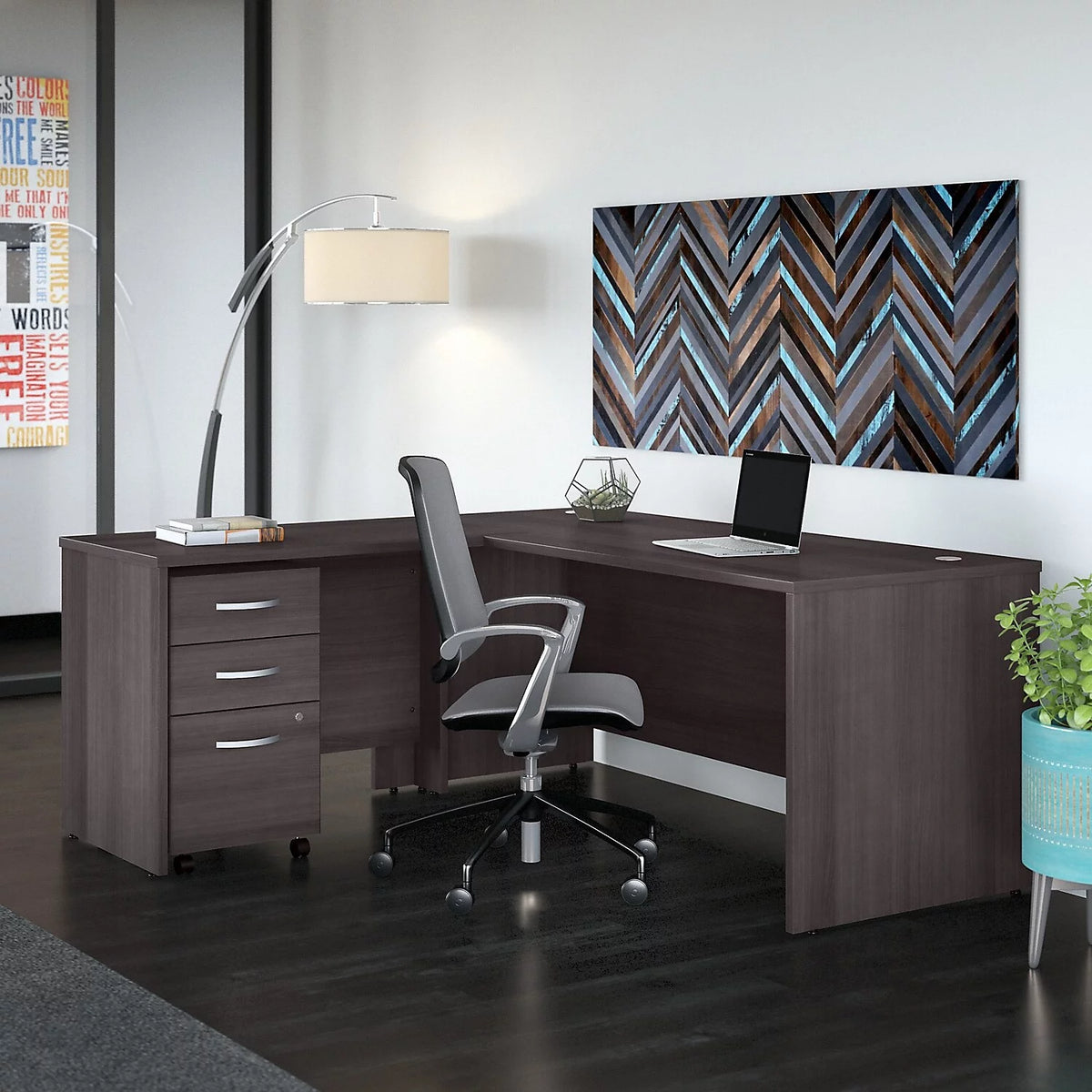 72W L Shaped Desk with Drawers Q255578