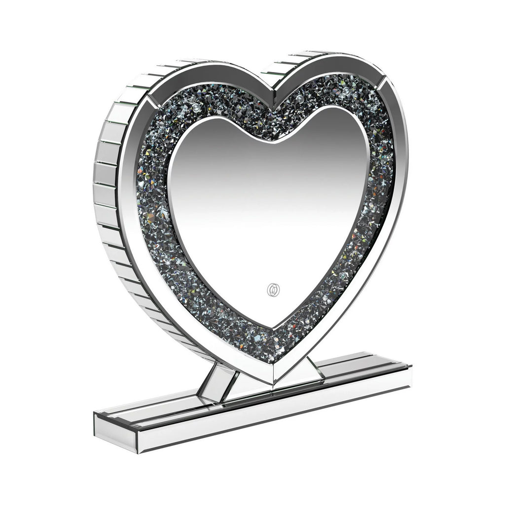 20 Inch Heart Crystal Trim Glass Vanity Mirror V1824
