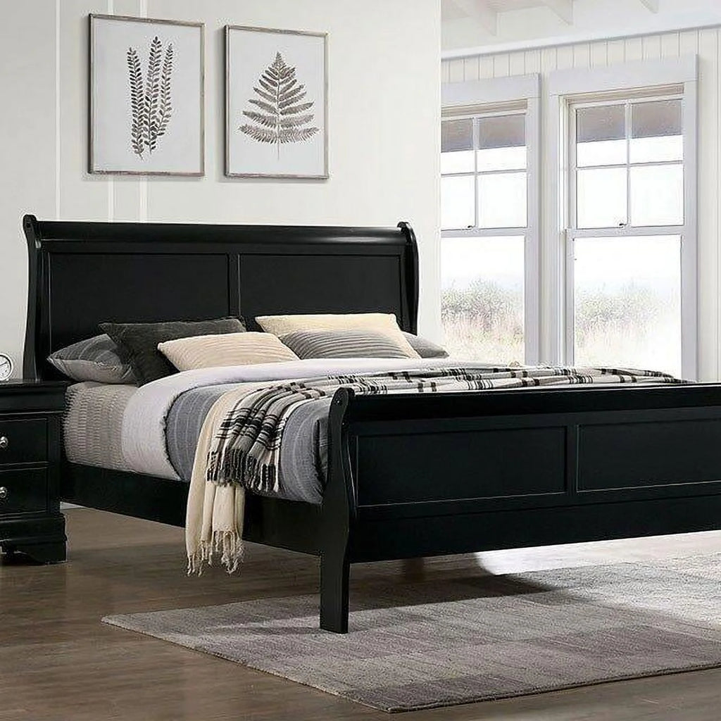 Black Solid Wood Queen Bedroom Set 5pcs M73956
