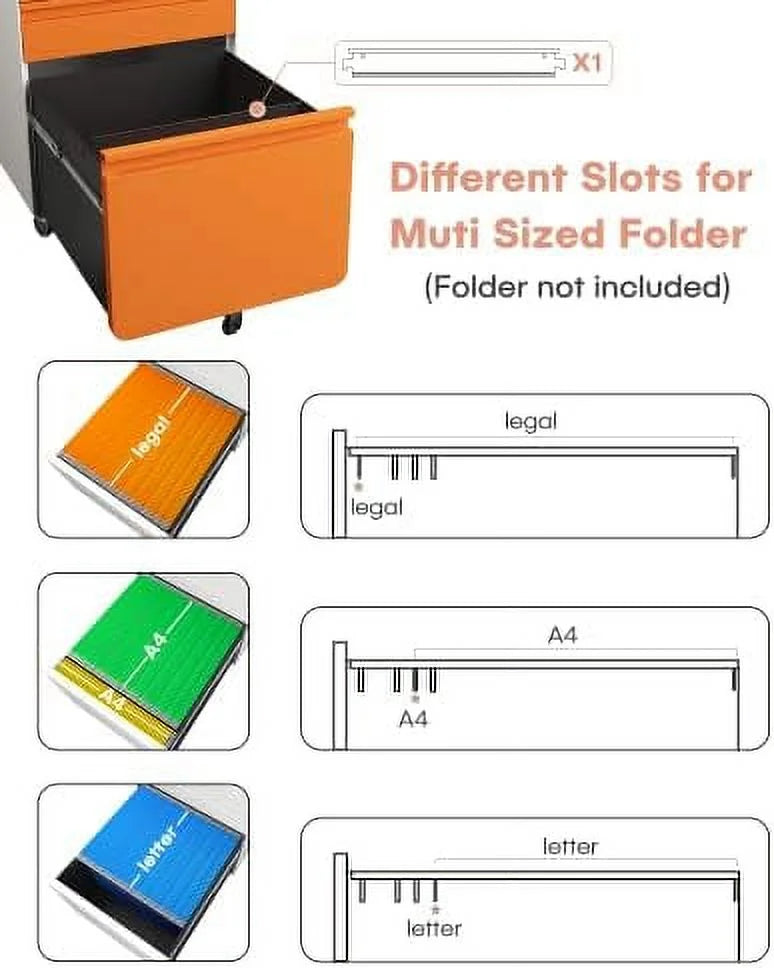 3 Drawer Metal File Cabinet with Lock Wheels Y8693