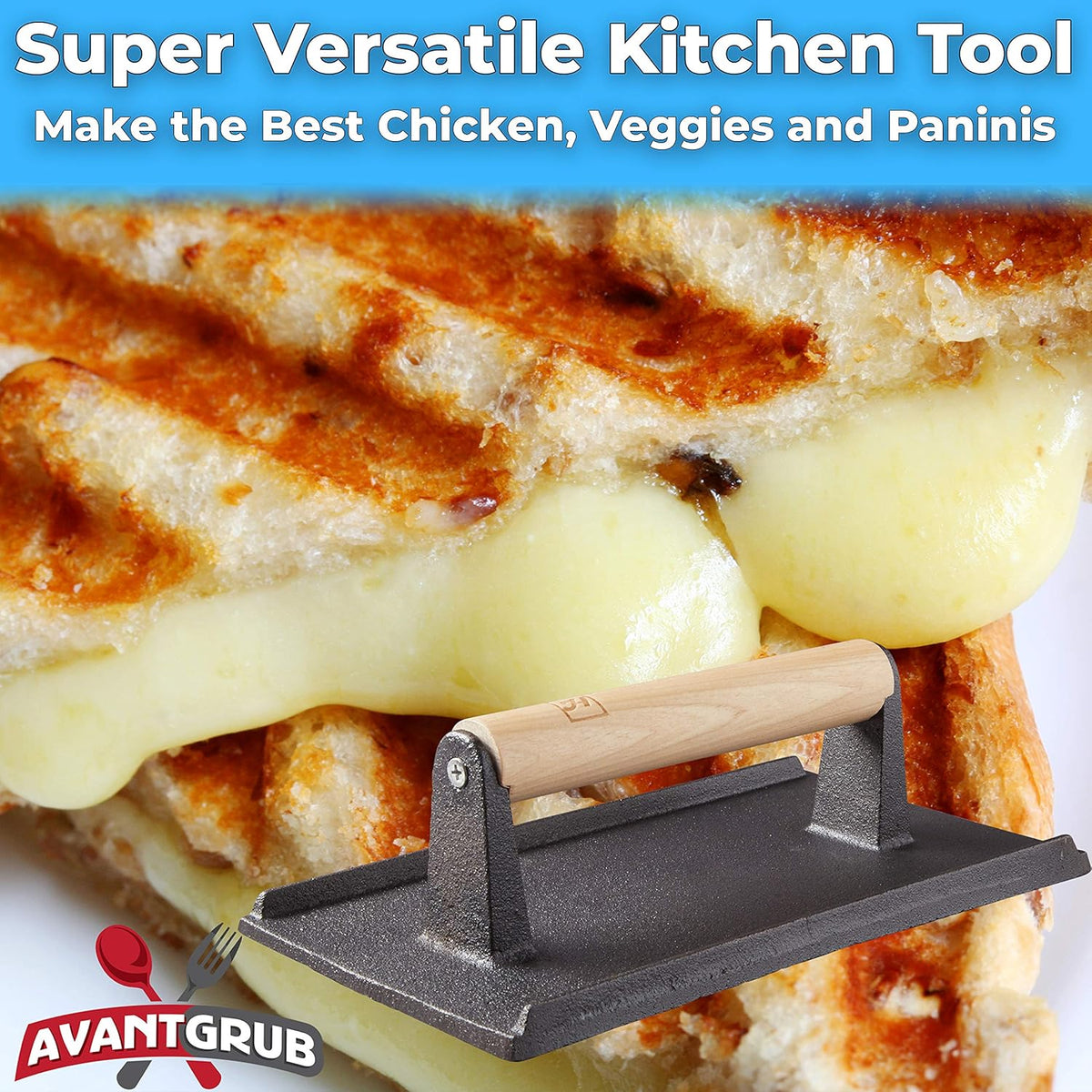 Pre Seasoned Cast Iron Grill Weight 3Pk Heavy Duty Steak and Burger Press with Wooden Handle Y69029