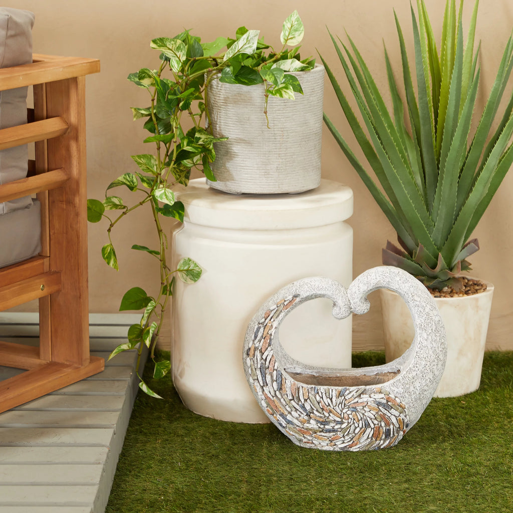 Gray Fiberglass Planter with Stone Mosaic Design G883664