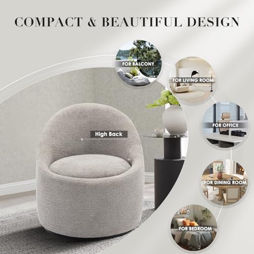 Beige Swivel Accent Chair with Hidden Storage S762