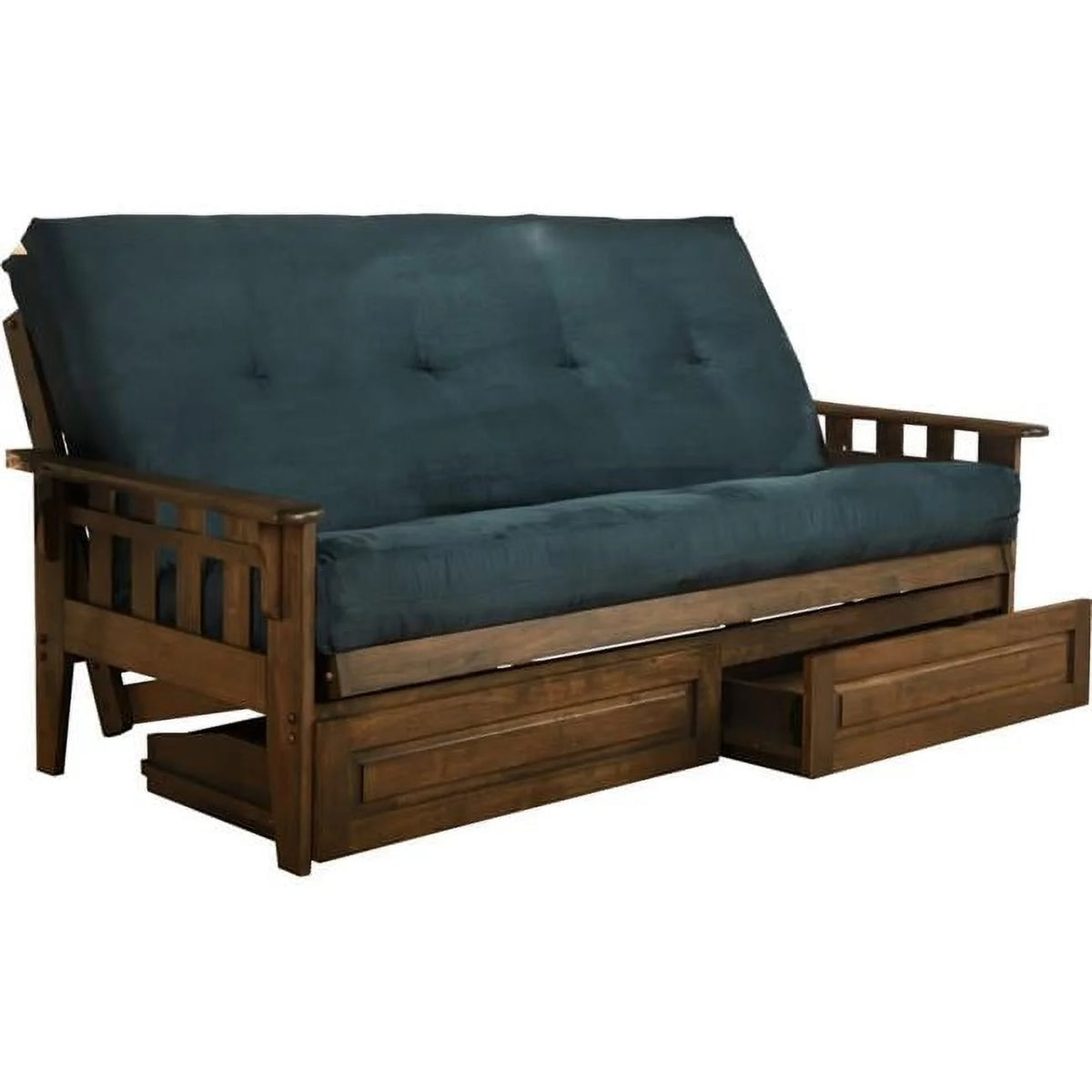 Walnut Full Size Futon Frame with Mattress & Storage Drawers L520157