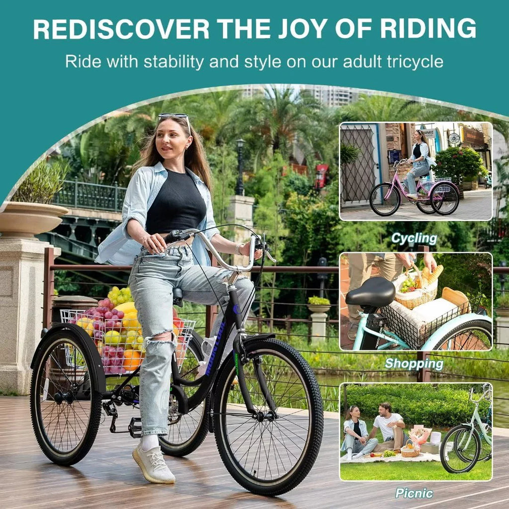 Adult Tricycle 24inch Adjustable Seat with Bell Brake System and Basket P103