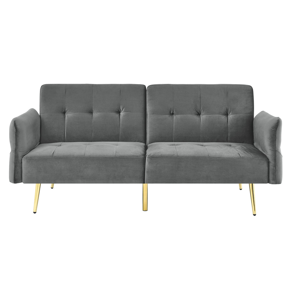 78" Grey Velvet Futon Sofa Bed Convertible Sleeper Loveseat D92739