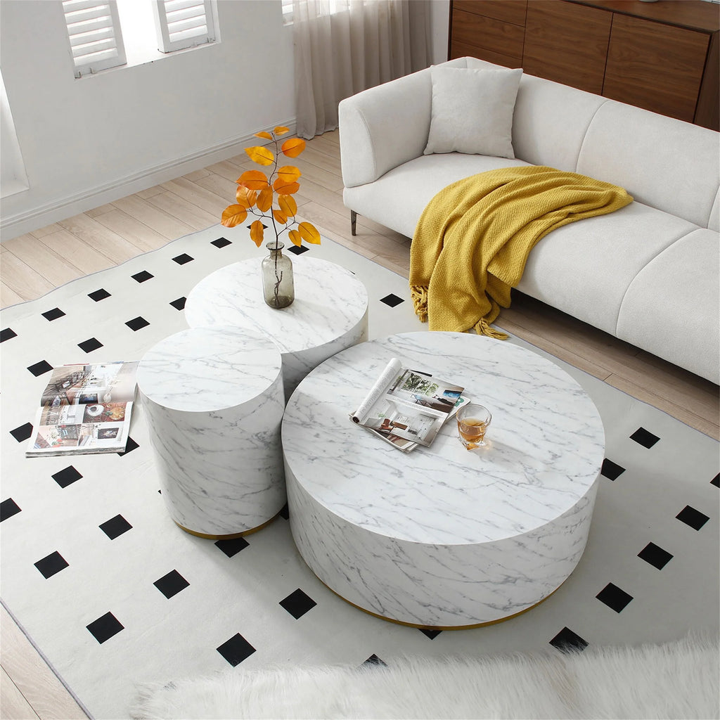 23.6 Inch Marble Pattern Cocktail Table with Gold Metal Base D406003