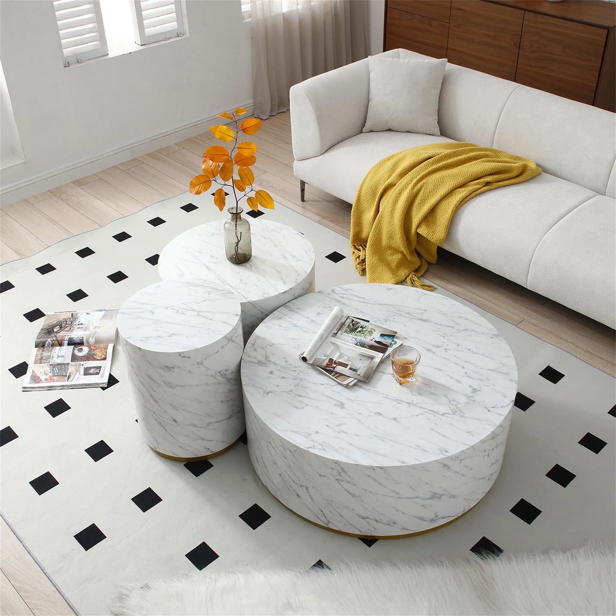 23.6 Inch Marble Pattern Cocktail Table with Gold Metal Base D406003