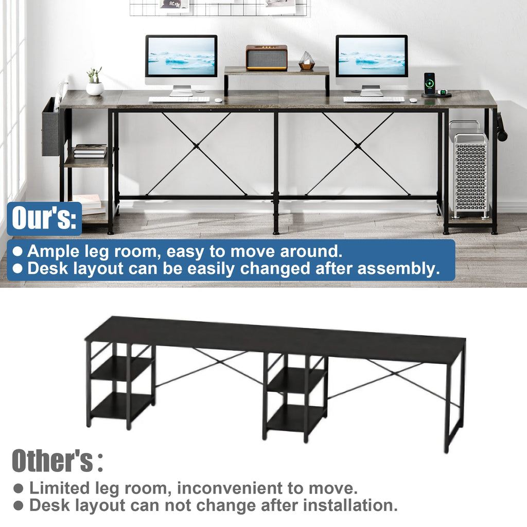 95" Grey Reversible L-Shaped Wood & Metal Computer Desk J1919