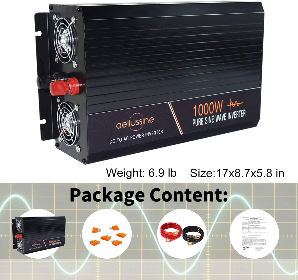 1000 watt Pure Sine Wave Inverter 24v dc to ac 120v with LCD Display T597