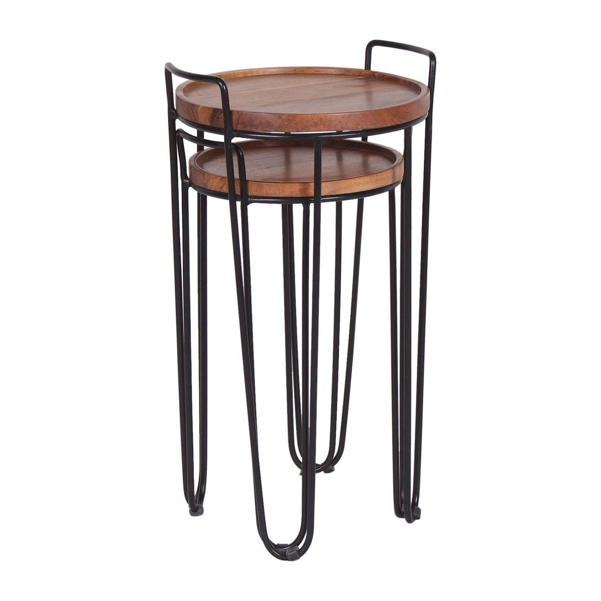 Iron & Acacia Nesting Tray Tables with Handles Set of 2 H5815