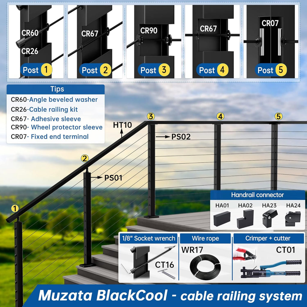 4 Pack Stainless Steel Black Cable Railing Post D931