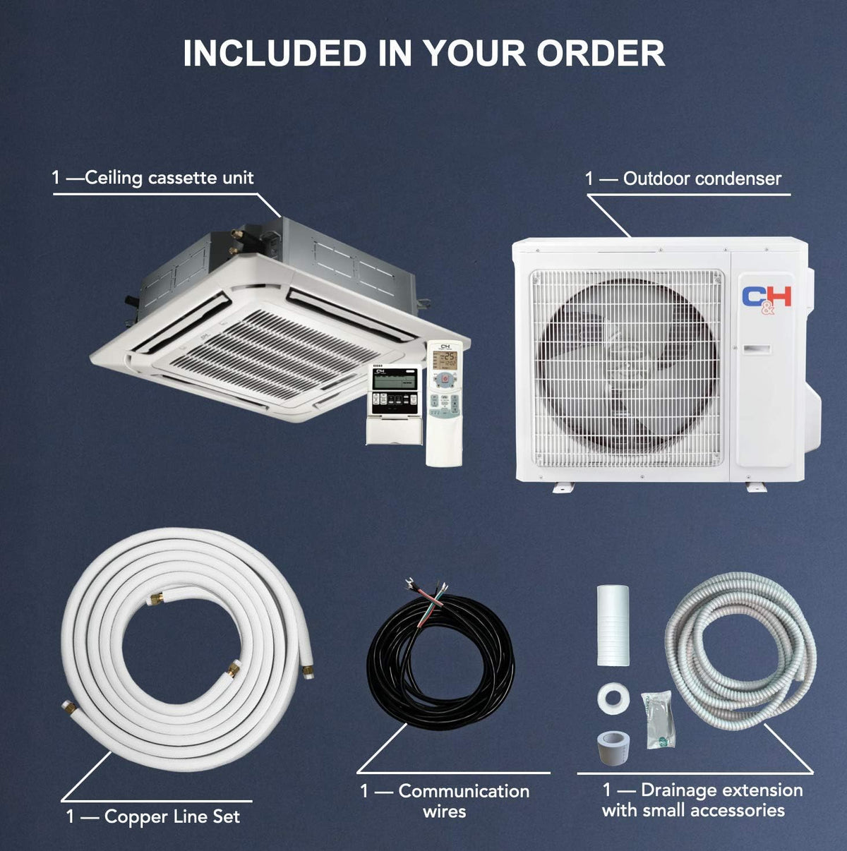 24,000 BTU Ceiling Cassette Mini Split AC/Heating System with Heat Pump W844
