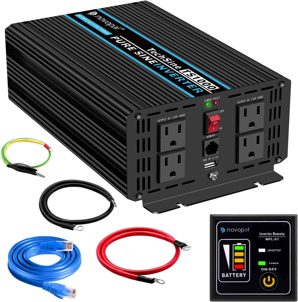 1500 watt Pure Sine Wave Power Inverter 12V to 110V/120V 4 AC Outlets X802