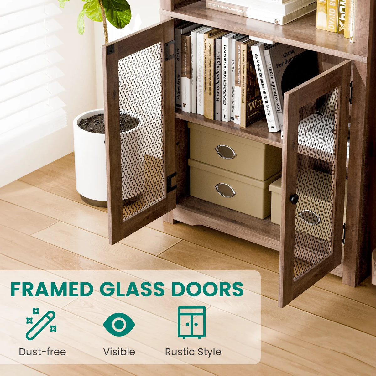 70" Tall 5-Shelf Bookshelf with Doors P489641
