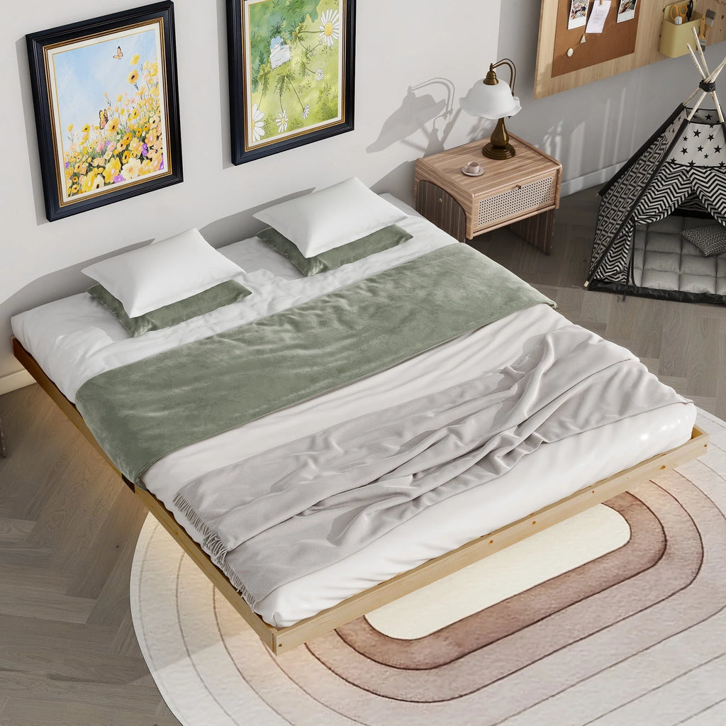 White Full Size Floating Bed Frame with LED Lights J431