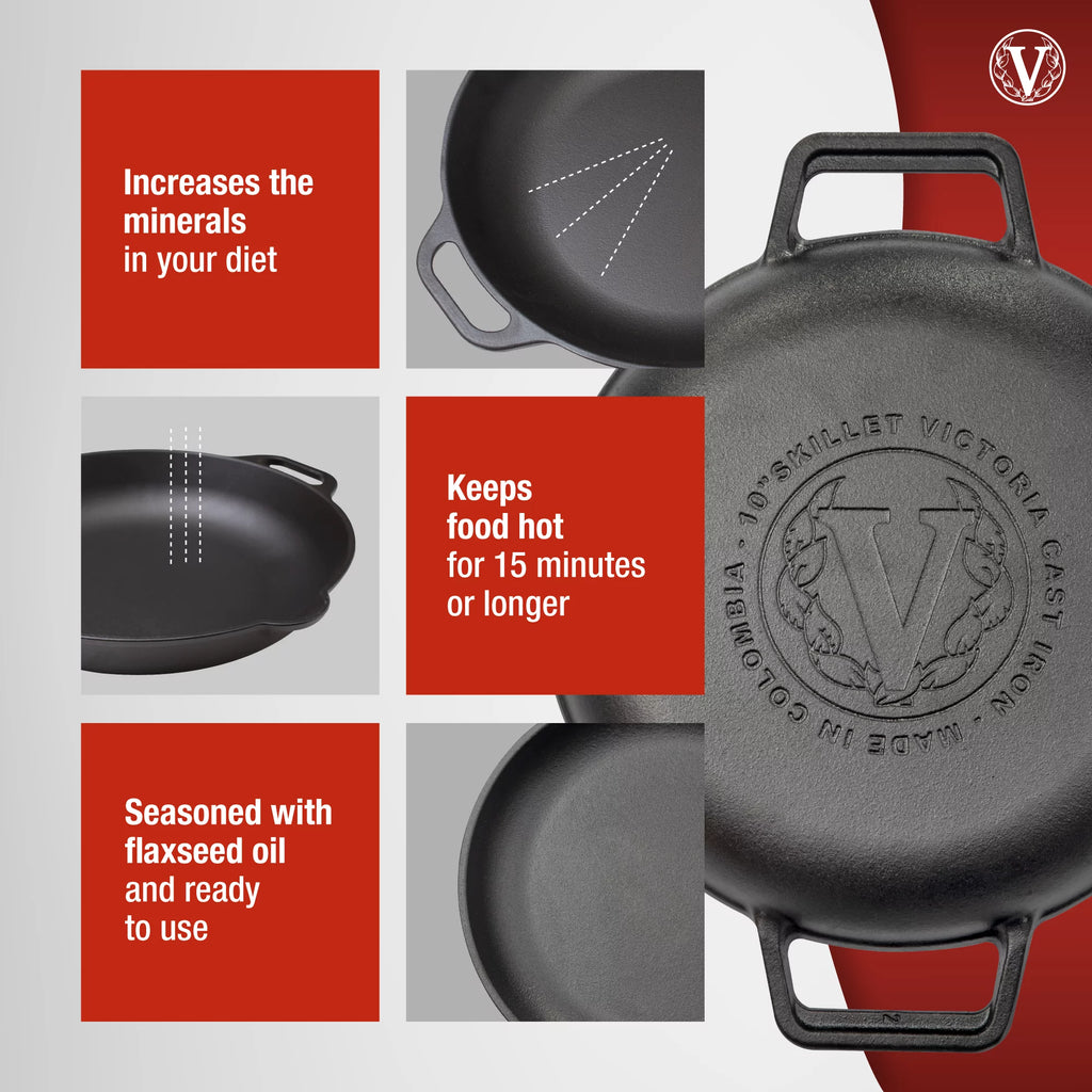 10-Inch Cast Iron Round Skillet with Double Loop Handles I5626