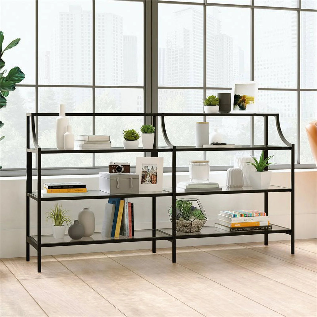 Black 3 Shelf Metal Framed Glass Console Table W456