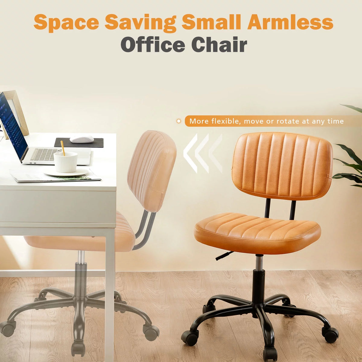 Brown PU Leather Low Back Task Chair with Wheels P245