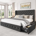 King Size Linen Upholstered Bed Frame with 4 Storage Drawers G846