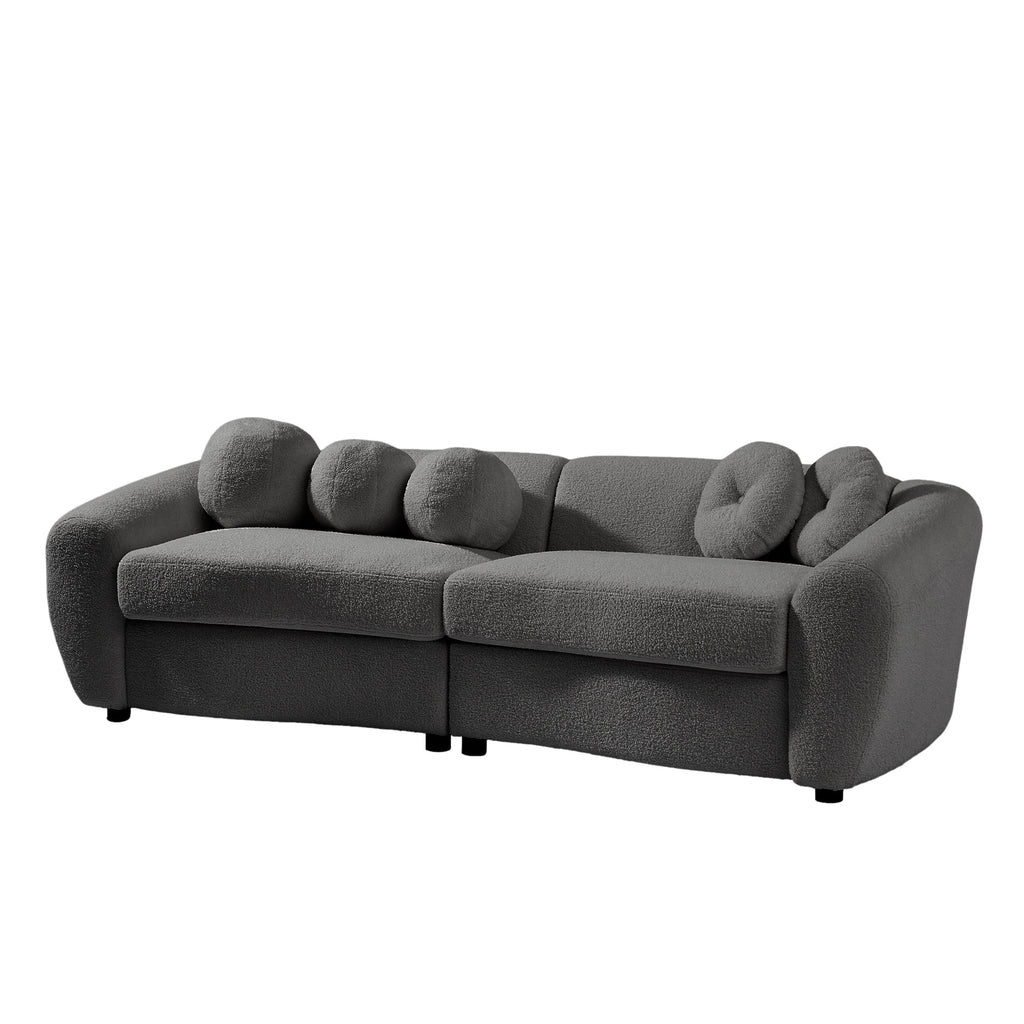 87.7" Gray Teddy Upholstered 3 Seater Sofa with 5 Pillows A700