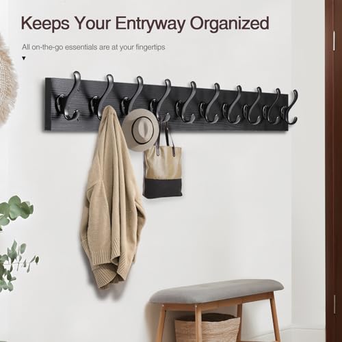 Rustic Wall Mount Coat Rack with 10 Hooks M73127