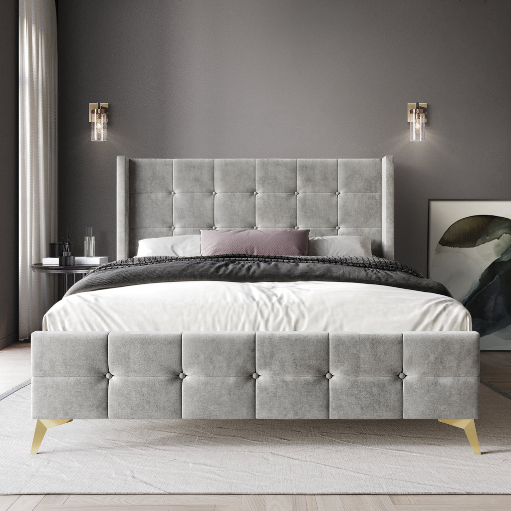 Twin Size Velvet Upholstered Bed U9027