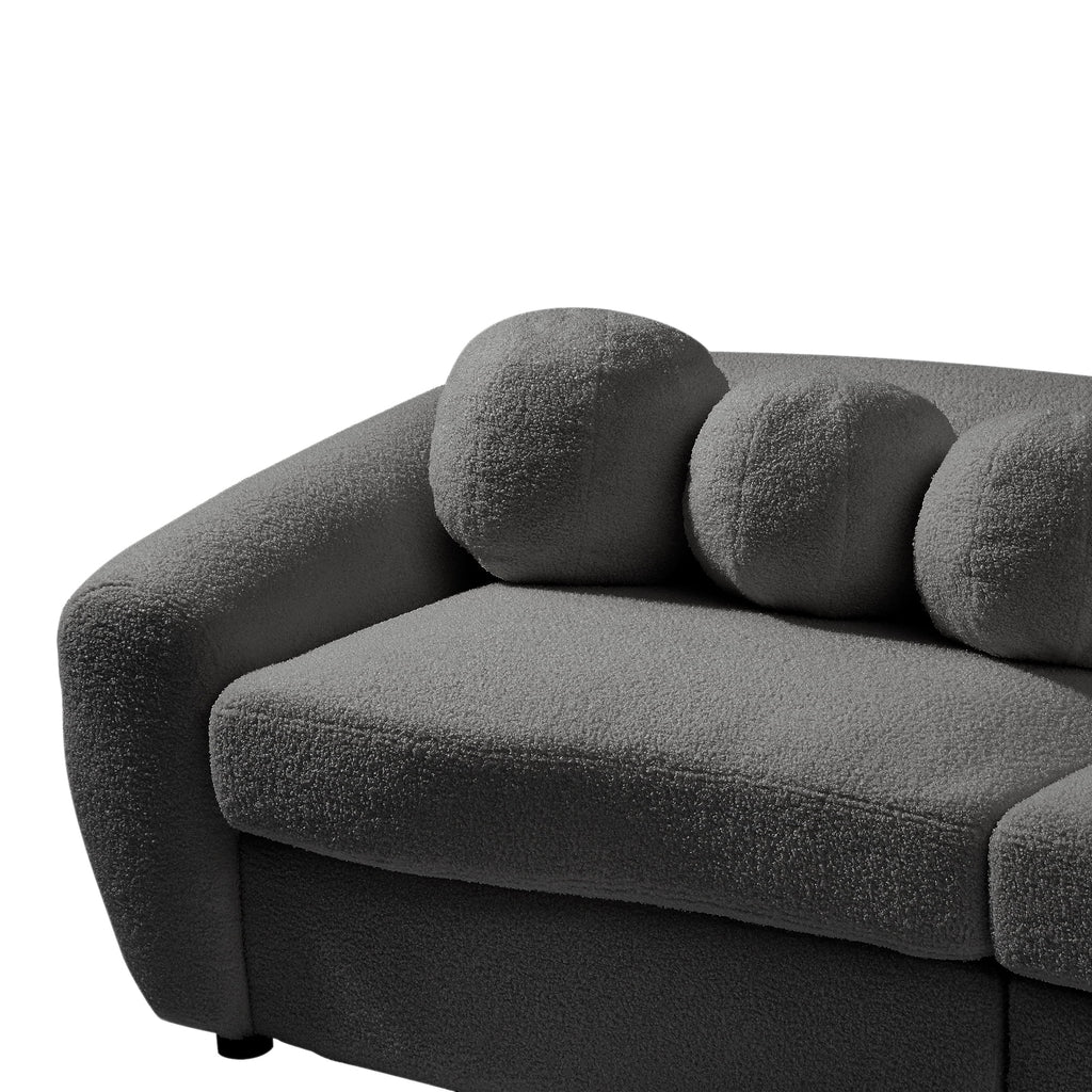 87.7" Gray Teddy Upholstered 3 Seater Sofa with 5 Pillows A700