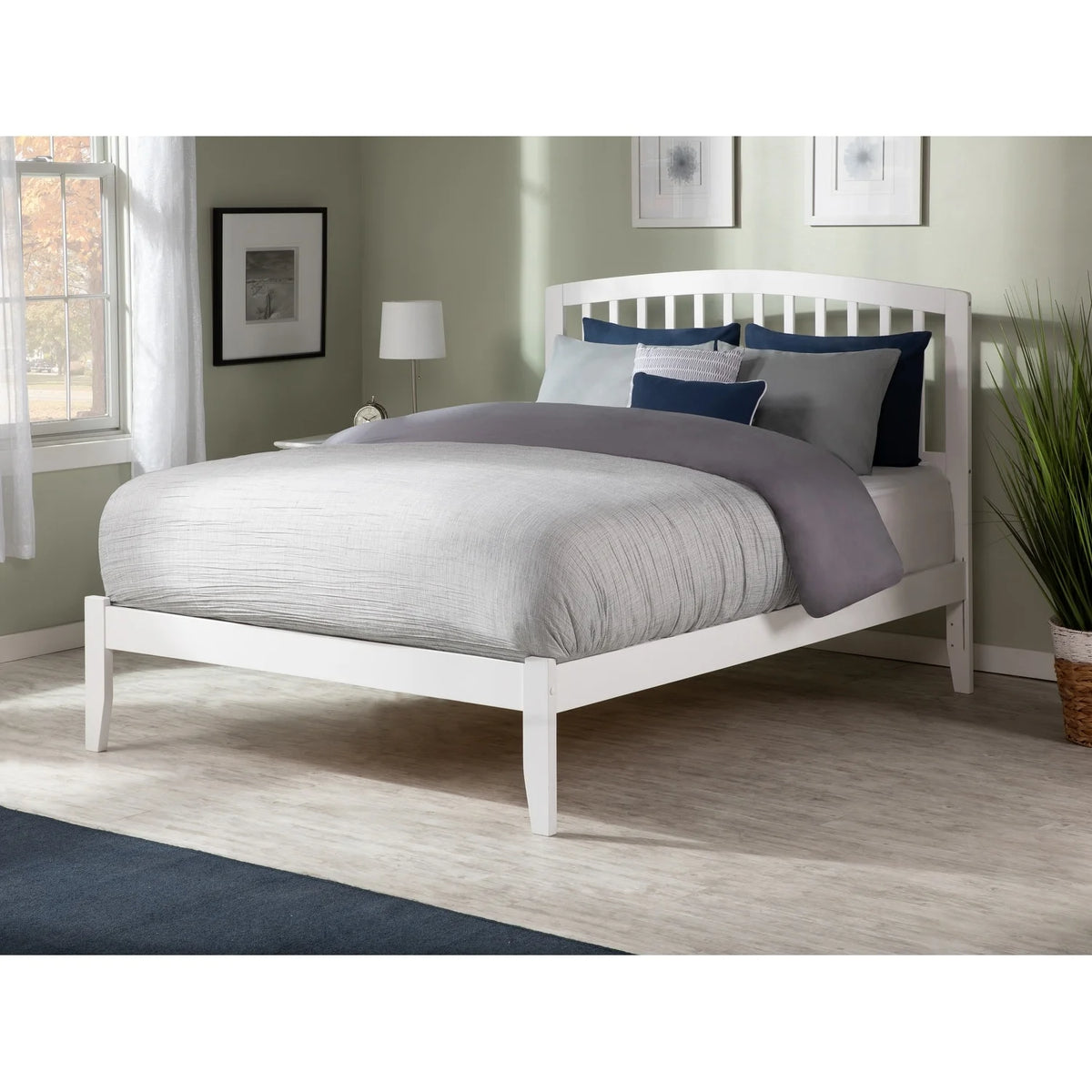 White Full Platform Bed with Open Foot V9528