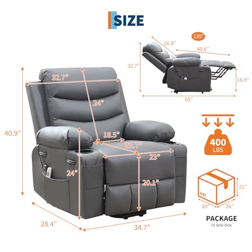 Oversize Power Lift Recliner Chair with Heat and Massage D7772