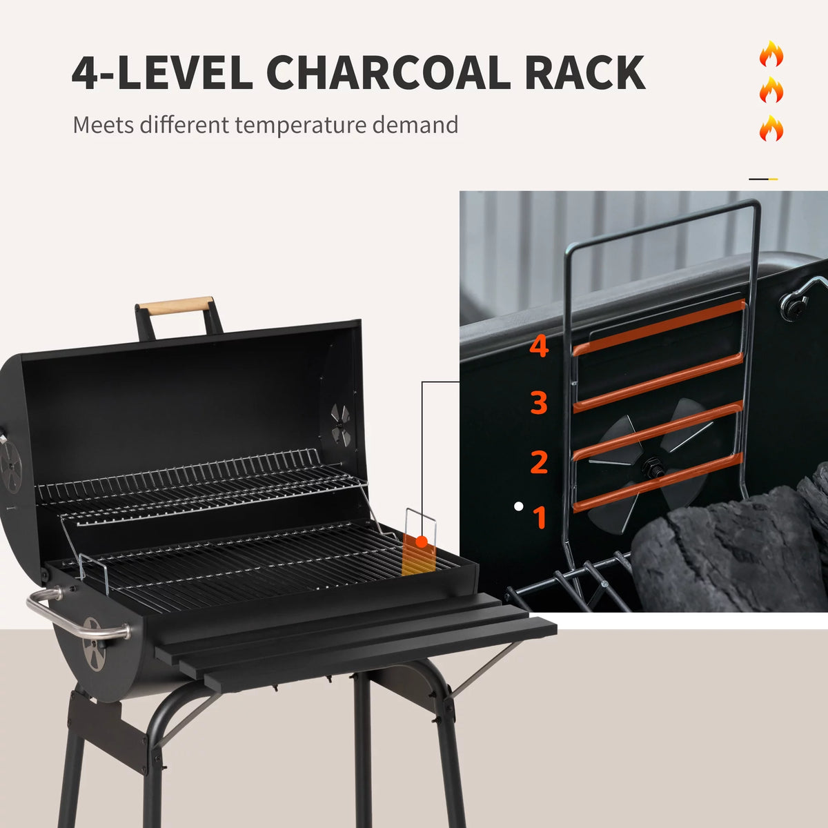 Portable Charcoal BBQ Grill and Offset Smoker Combo B151