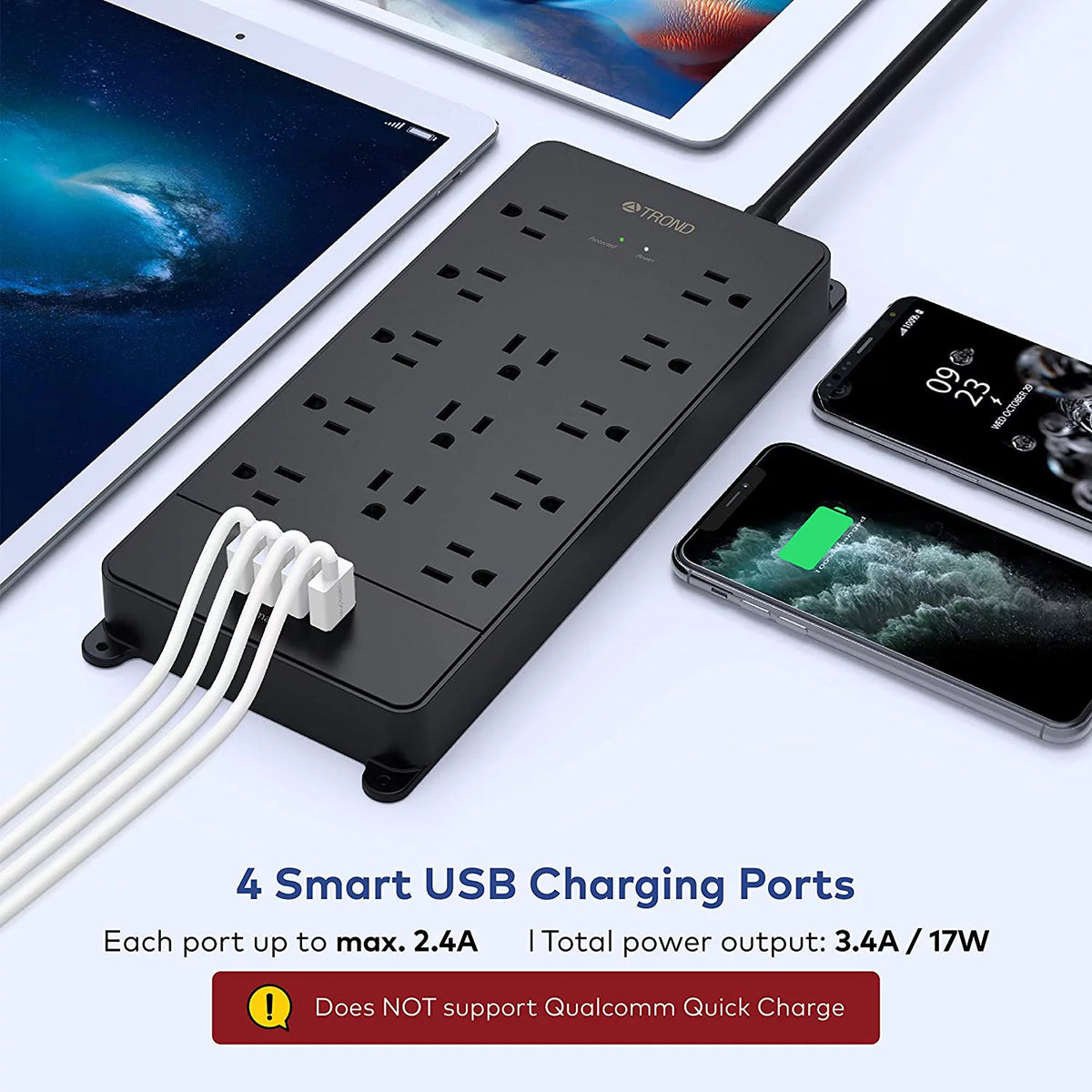 Black Surge Protector Power Strip with 4 USB and 13 AC Outlets H221