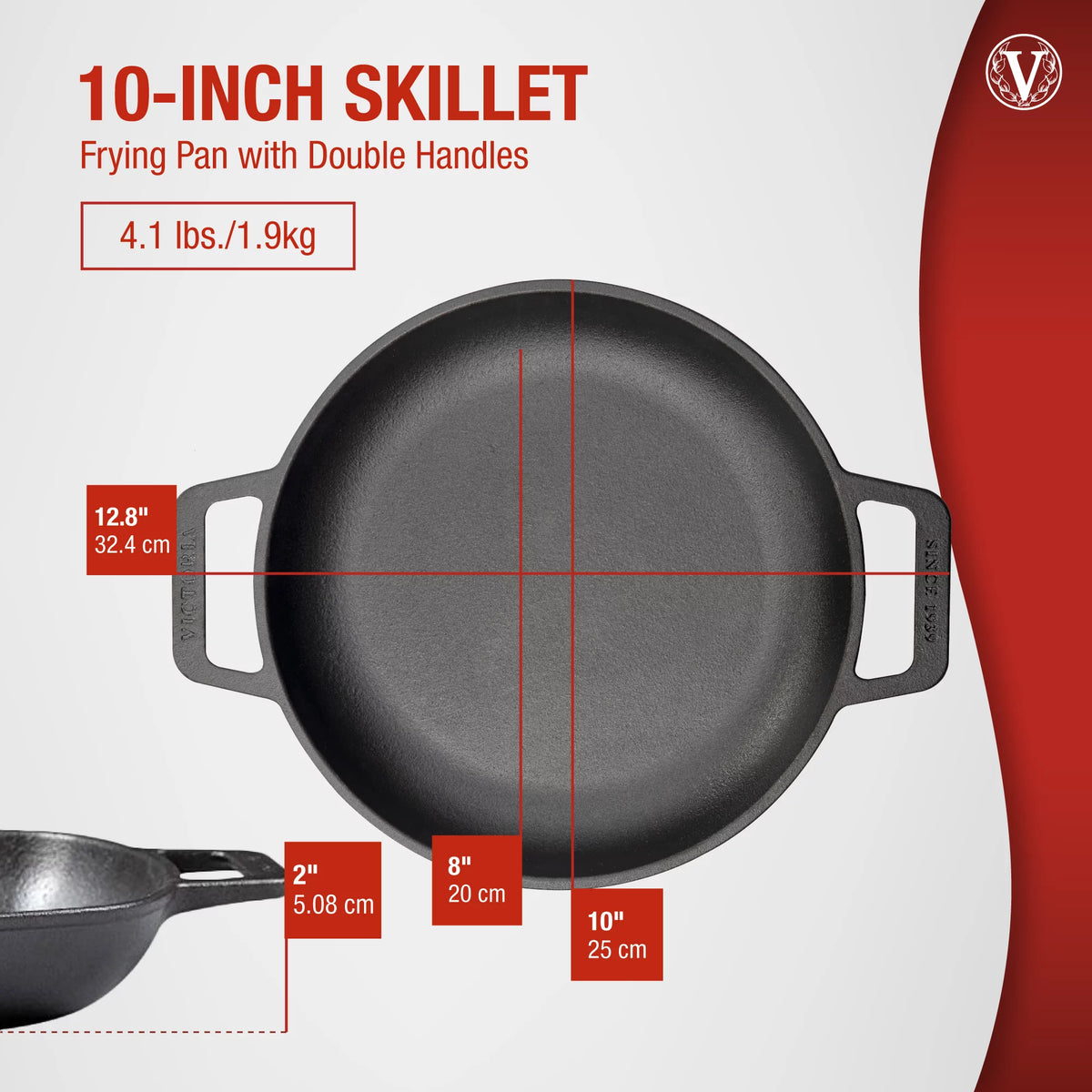 10-Inch Cast Iron Round Skillet with Double Loop Handles I5626