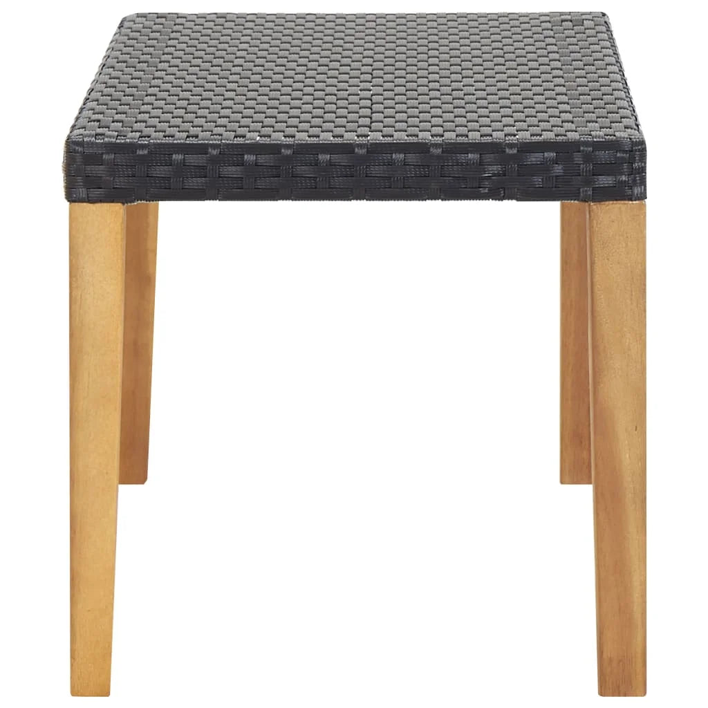Black Poly Rattan and Acacia Wood Patio Bench L844