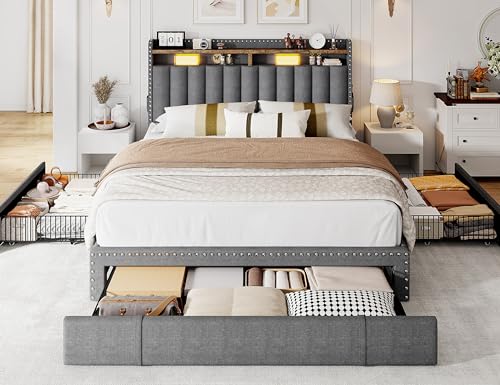 Queen Size Upholstered Bed Frame with 3 Storage Drawers D6682