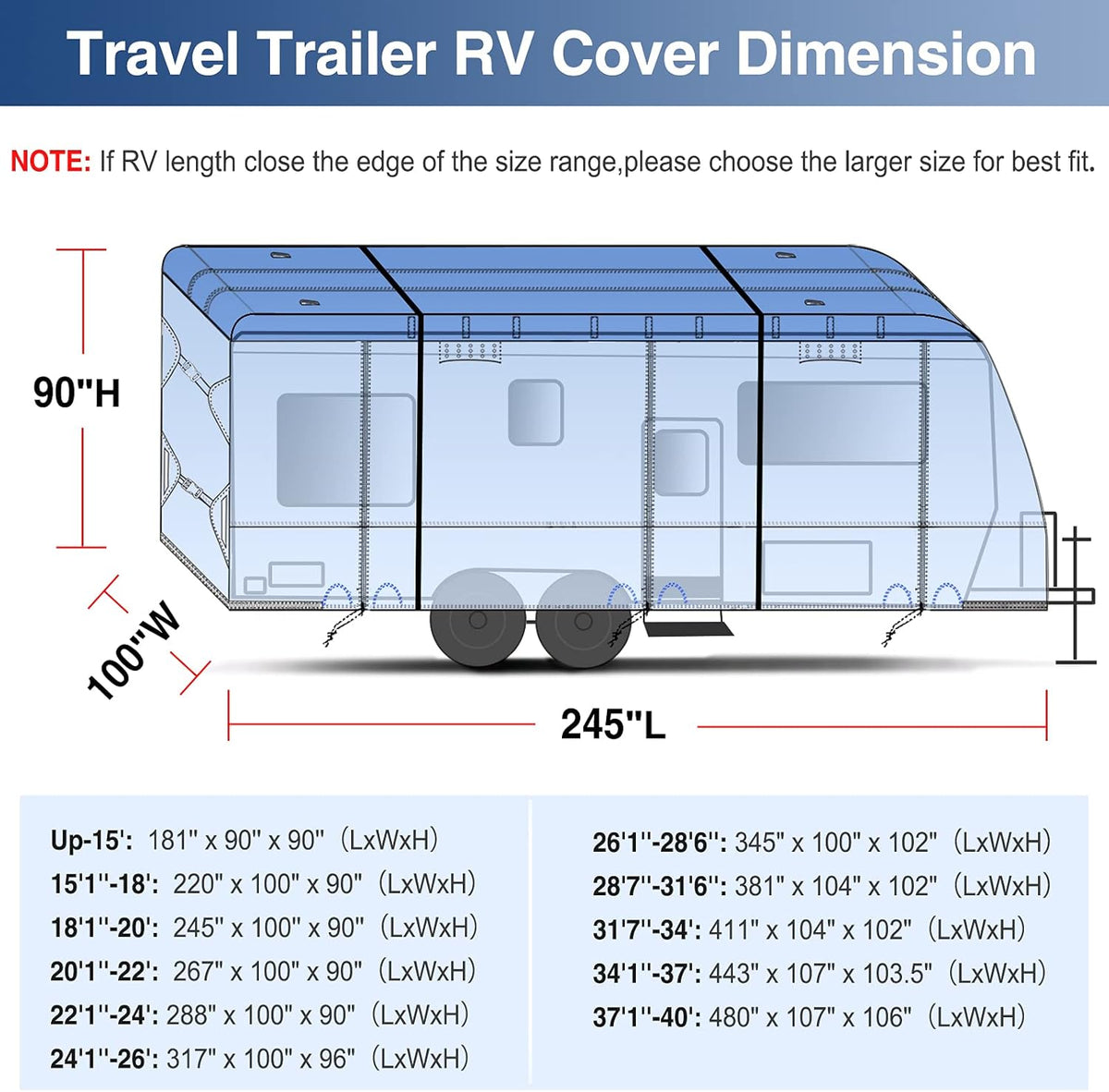 Waterproof 500D Travel Trailer Cover with 4 Tire Covers W965