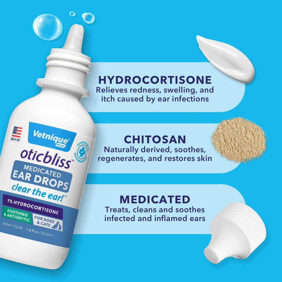 Medicated Ear Drops for Dogs & Cats with Hydrocortisone K699